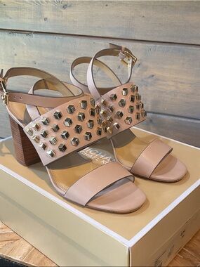 Michael Kors Nude Pink Studded Block Heel Sandals
